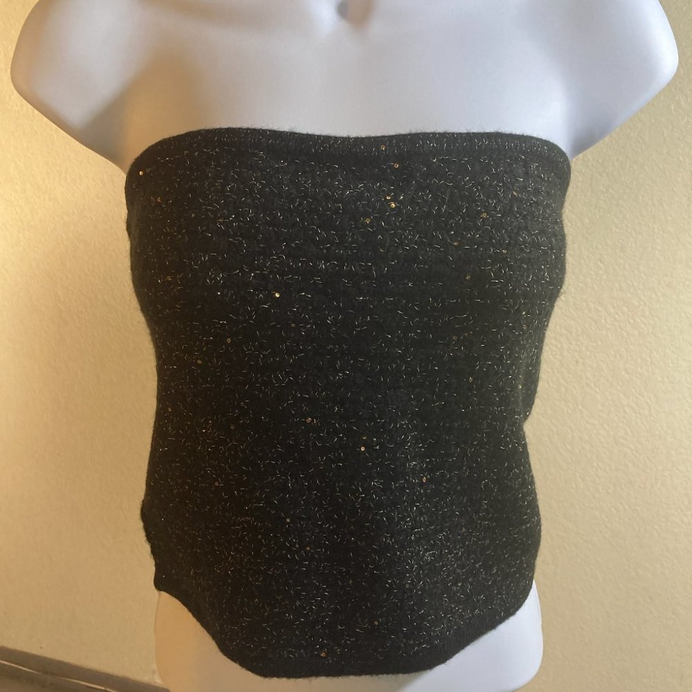 Black Knit Tube Top with Gold Detail